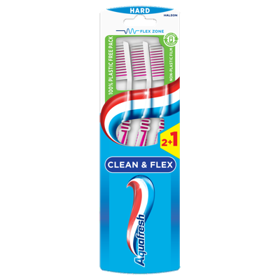 Aquafresh Clean & Flex Tandenborstel Hard - 2+1 gratis in 100% plasticvrije verpakking