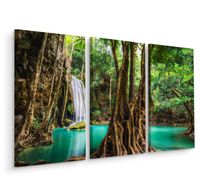 Schilderij - Erawan Waterval Thailand, 3 luik, premium print - thumbnail