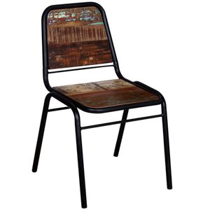 The Living Store Eetkamerstoelen - Vintage stijl - Massief gerecycled hout - Gepoedercoat staal - 44x59x89 cm