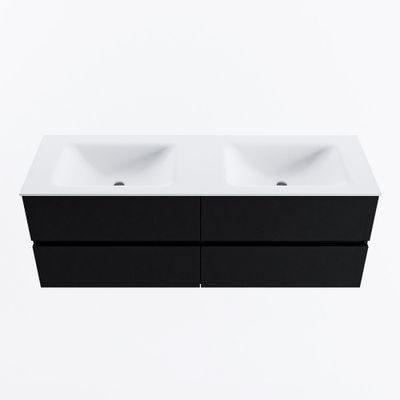 MONDIAZ VICA 140cm badmeubel onderkast Urban 4 lades. Wastafel CLOUD dubbel 2 kraangaten, kleur Talc.