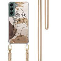 Samsung Galaxy S22 Plus hoesje met beige koord - Abstract gezicht bruin