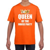 Koningsdag t-shirt Queen of the house party oranje voor kinderen - thumbnail
