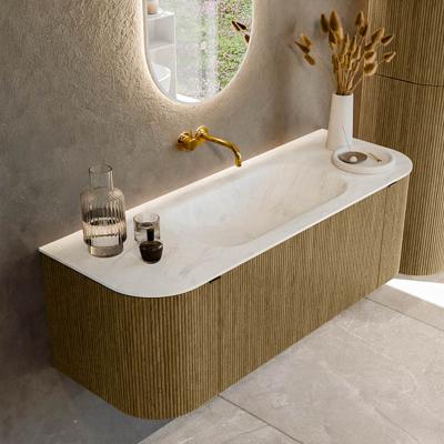 Badmeubel Mondiaz Kurve-Dlux | 130 cm cm | Meubelkleur Dusk | Wastafelkleur Opalo | Solid surface | Wasbak midden spoelbak | Zonder kraangat(en)