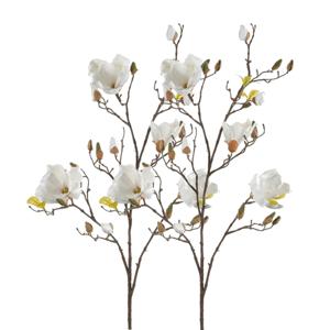 Kunstbloem Magnolia tak - 2x - 105 cm - wit/creme - Kunst zijdebloemen