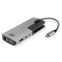 ACT AC7043 USB-C naar HDMI of VGA multiport adapter met ethernet, USB hub, cardreader, audio en PD pass through - thumbnail