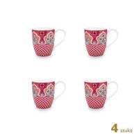 Pip Studio Koffiekoppen - Flower Festival Donker Roze - 450ml - 4 St.