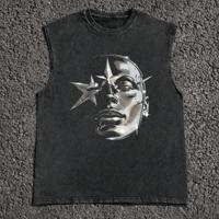 Bon&Bon Men's Pentagram Graphic Sleeveless Top | Cotton Loose Fit Tank Black / L