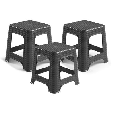 Plasticforte zit/bijzet krukje - 3x - Rotan line - zwart - kunststof - 32 x 32 x 33 cm - kinder kruk