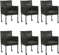 Set van 6 Donkergrijze leren moderne kuipstoel Desire - poot rond zwart met wiel - Granada leer Graphite (donkergrijs leer)