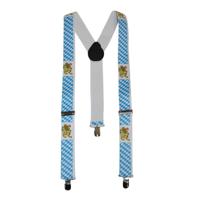 Beieren Oktoberfest verkleed bretels - met wapen - voor volwassenen - wit/blauw