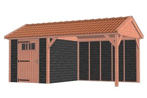 Trendhout Buitenverblijf Zadeldak Betula 630x350 cm - Combinatie 1- Zadeldak- Onbehandeld lariks Douglas hout- Trendhout