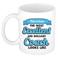 Cadeau koffie/thee mok - excellent trainer/coach - wit - keramiek - 300 ml