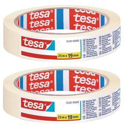 Tesa Afplaktape - 8x rol - wit - 19 mm x 25 m - schilderstape - maskeertape