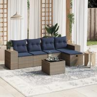 6-delige Loungeset met kussens poly rattan grijs