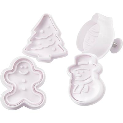 Creativ Company Uitsteekvormen met stempel, kerstboom, sneeuwpop, koekeman, kerstbal, h: 5 cm, wit, 4 stuk/ 1 doos