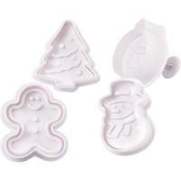 Creativ Company Uitsteekvormen met stempel, kerstboom, sneeuwpop, koekeman, kerstbal, h: 5 cm, wit, 4 stuk/ 1 doos