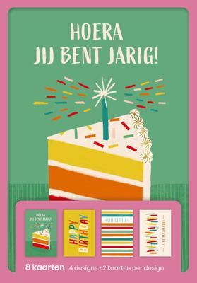 hallmark wenskaarten, hoera jij bent jarig, blister van 8 stuks