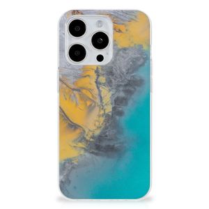 iPhone 15 Pro Max TPU Siliconen Hoesje Marble Blue Gold