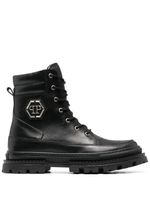 Philipp Plein bottines en cuir à plaque logo - Noir