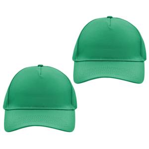 Baseball pet/cap 5 panels - 2x - groen - volwassenen - Voordelige caps - katoen