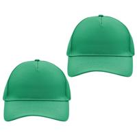 Baseball pet/cap 5 panels - 2x - groen - volwassenen - Voordelige caps - katoen