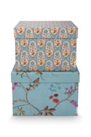 Pip Studio Set/2 Box Vierkant Blooming Tales Blauw-Khaki