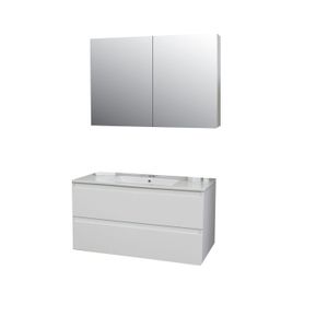 Badkamermeubel BWS Pepper Wastafel Porselein Incl Spiegelkast 2 Deurs Met 1 Krg 100x55x46 cm Wit