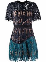 Self-Portrait robe courte bicolore en dentelle - Bleu