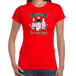 Fout kersttrui t-shirt voor dames - IJskoud bier - rood - Christmas beer