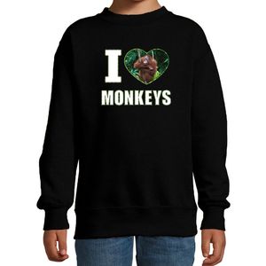 I love monkeys sweater / trui met dieren foto van een Orang oetan aap zwart voor kinderen