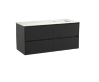 Storke Seda zwevend badmeubel 130 x 52 cm mat zwart met Mata asymmetrisch rechtse wastafel in matte Solid Surface