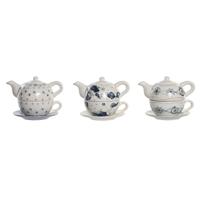 Theepot Spel DKD Home Decor Blauw Wit 750 ml Dolomite (3 Stuks)