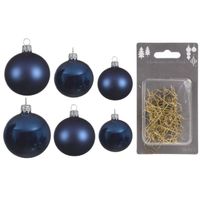 Groot pakket glazen kerstballen 50x donkerblauw glans/mat 4-6-8 cm incl haakjes