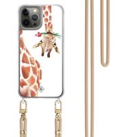 iPhone 12 (Pro) hoesje met beige koord - Giraffe