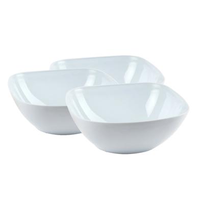 Serveerschaal/saladeschaal - 3x stuks - D28 x H11 cm - kunststof - wit - vierkant - 4800 ml Serveerschaal/saladeschaal - 3x stuks - D28 x H11 cm - kunststof - wit - vierkant - 4800 ml