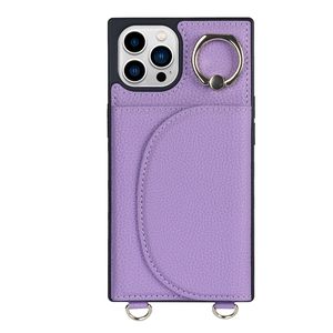 iPhone 13 Pro hoesje - Backcover - Pasjeshouder - Portemonnee - Ringhouder - Koord - Kunstleer - Paars