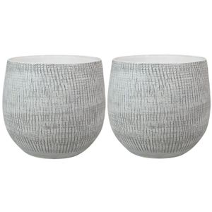 2x stuks plantenpotten/bloempotten in een strakke Modern design look wit/zwart Dia 22 cm en Hoogte 2