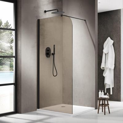 Fortifura Galeria Inloopdouche - 100x200cm - afgeronde glaswand - rook glas - wandarm - mat zwart SW1420858 Fortifura Galeria Inloopdouche - 100x200cm - afgeronde glaswand - rook glas - wandarm - mat zwart SW1420858