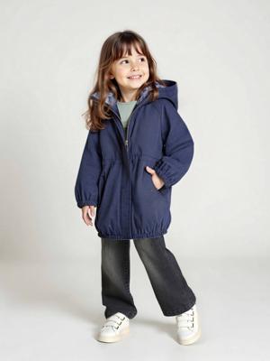 Meisjesparka met capuchon gevoerd met imitatiebont marineblauw