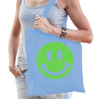 Cadeau tas voor dames - glitter Smile Emoticon - blauw - katoen - 42 x 38 cm - Moederdag - verjaarda