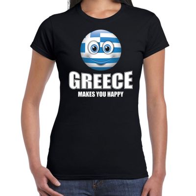 Greece makes you happy landen t-shirt Griekenland zwart voor dames met emoticon