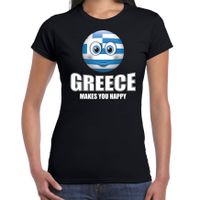 Greece makes you happy landen t-shirt Griekenland zwart voor dames met emoticon