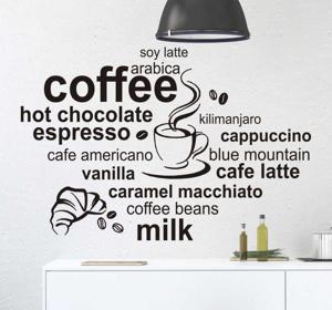 Muursticker keuken soorten koffie tekst