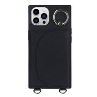 iPhone 13 Pro hoesje - Backcover - Pasjeshouder - Portemonnee - Ringhouder - Koord - Kunstleer - Zwart - thumbnail