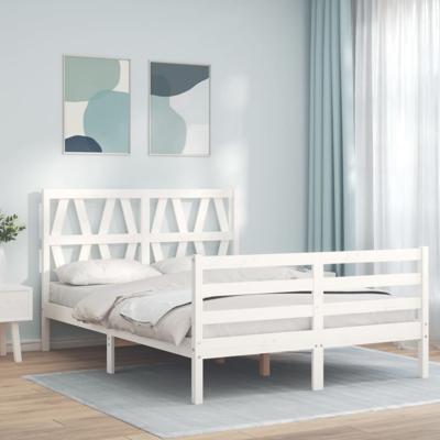 Bedframe met hoofdbord massief hout wit
