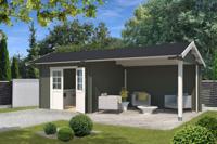 Outdoor Life Maribel Blokhut 700x320 cm 34 mm vuren Green Grey-Wit gecoat- Zadeldak- - Outdoor Life Outdoor Life Maribel Blokhut 700x320 cm 34 mm vuren Green Grey-Wit gecoat- Zadeldak- - Outdoor Life