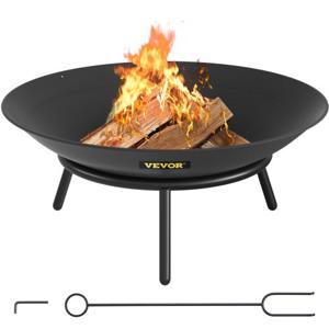 VEVOR Vuurkorf Buiten 55,5 cm Diameter Vuurschaal Zwart Geschilderd Koolstofstaal Outdoor Vuurschaal met 2-in-1 Functionele Basis en Brandhoutstok