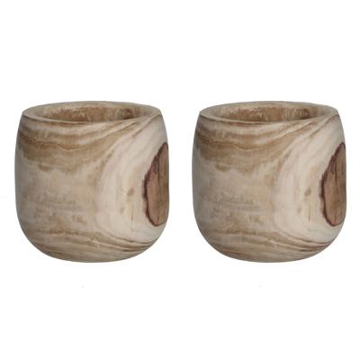 Mica Decorations Bloempot - 2x - hout - voor binnen en buiten - D24 cm - Plantenbak