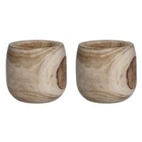 Mica Decorations Bloempot - 2x - hout - voor binnen en buiten - D24 cm - Plantenbak