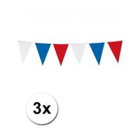 3x vlaggenlijnen holland/nederland - rood-wit-blauw - 10 meter - kunststof - binnen en buiten